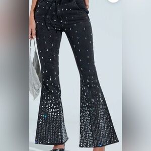 NWT AKIRA Black Flared Sequin studded jeans size S.